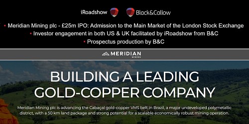 iRoadshow & B&C help Meridian Mining's £25m IPO and dual listing